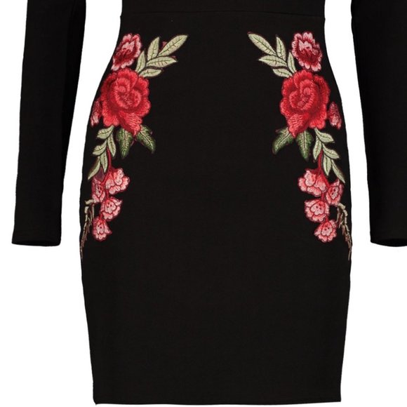 Boohoo Night Dea Off Shoulder Floral Applique - Picture 4 of 5